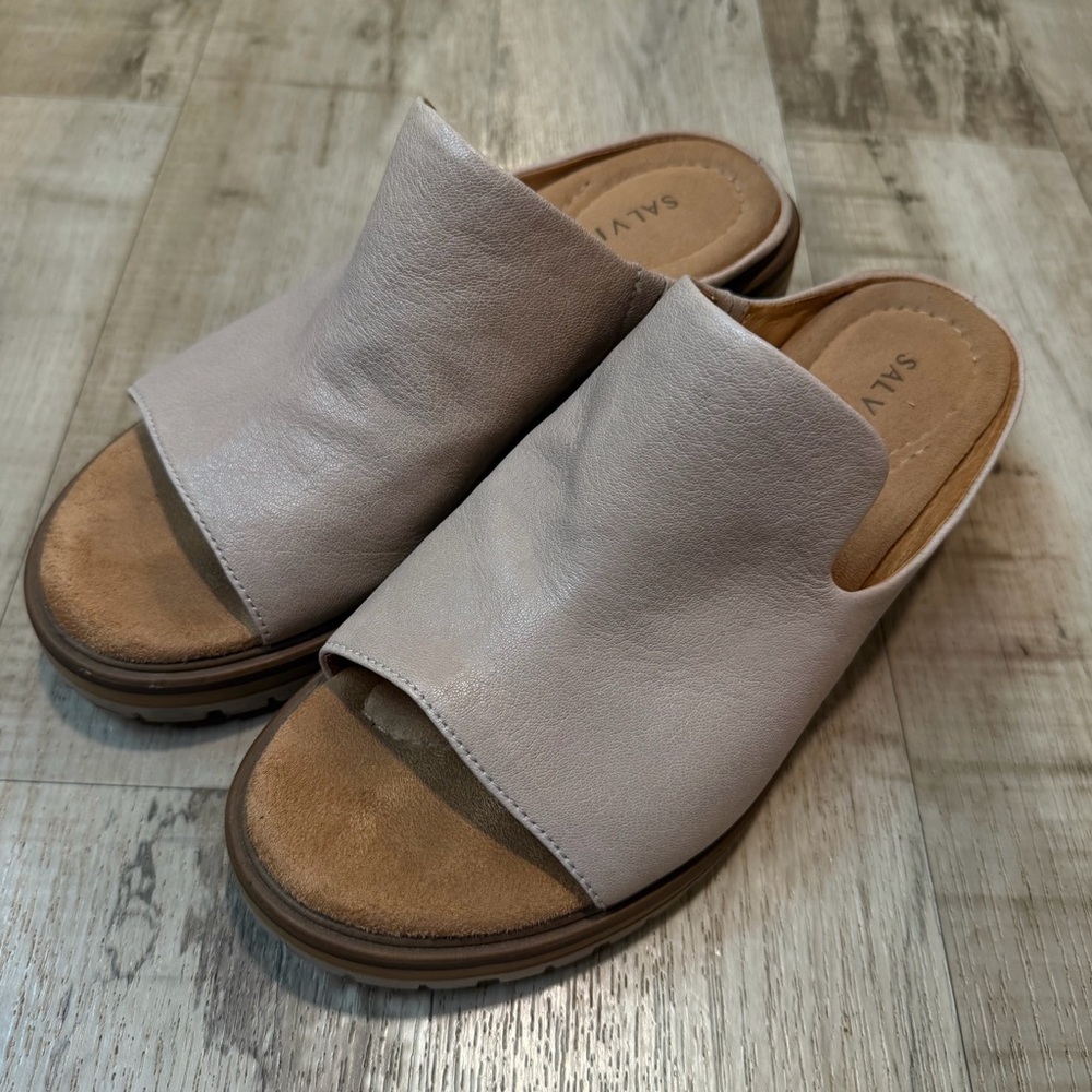 Salvia Harper Leather Platform Lug Sole Sandals 38 Chunky Slide Slip On Mule
